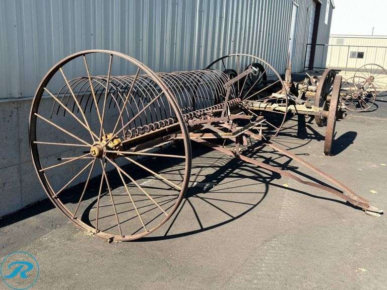 Hay Rake With Rear Roller Antique Steel Horse-Drawn Hay Rake with Large Spoked Wheels - Roller ...