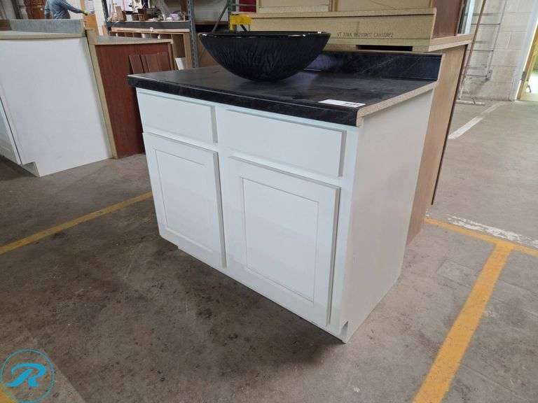 Single Vanity Sink Base Cabinet, Kitchen Kompact  DWhite, 36” x 21” x 30 ½” Tall, Vessel Sink