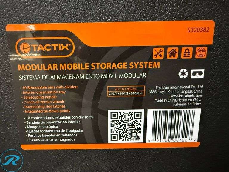 New Tactix Modular Mobile Storage System with Removable Bins and Organizer Tray - Roller Auctions
