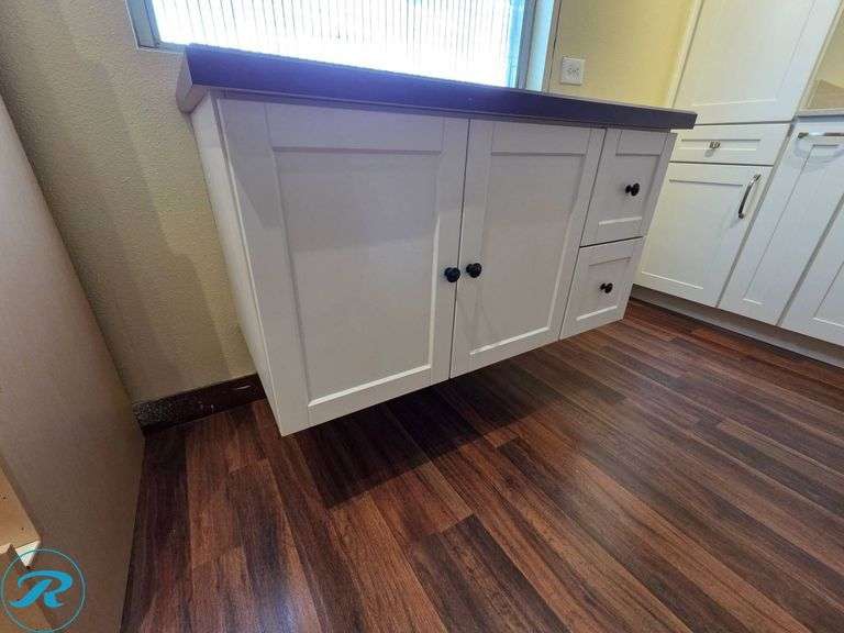 2-Piece Floating Vanity Cabinet Set, PCS White Shaker with Laminate Countertop - Roller Auctions