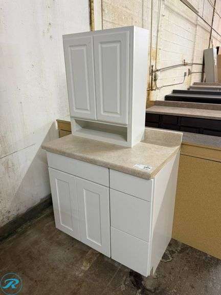 3-Piece Vanity Cabinet Set, Timberlake New Haven Linen, soft-close doors and drawers - Roller Auctions