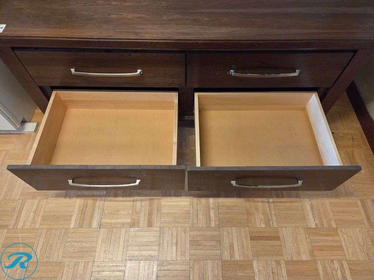 Single Cherry Furniture Cabinet with 4 Soft-Close Drawers and Matching Wood Countertop, 88” x 24” x 28” Tall - Roller Auctions