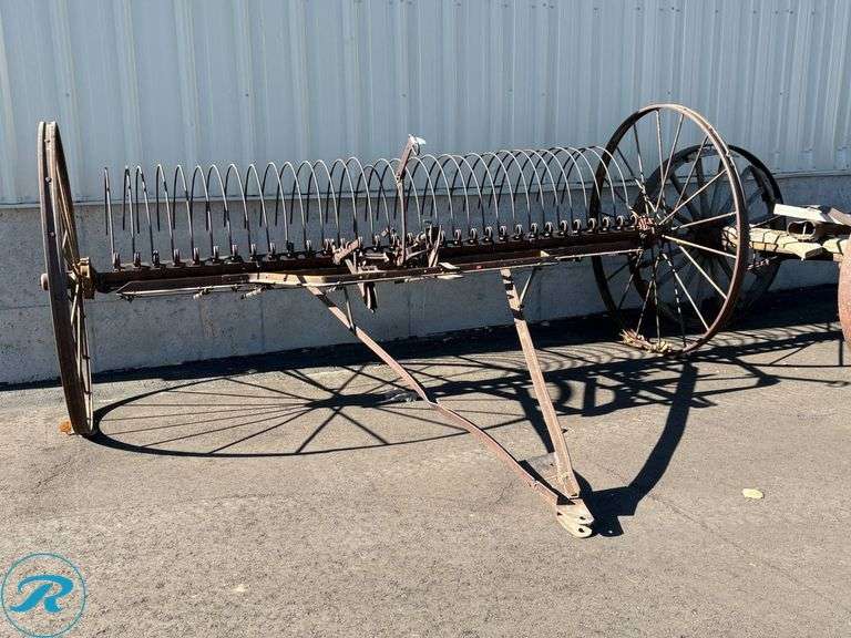Hay Rake With Rear Roller Antique Steel Horse-Drawn Hay Rake with Large Spoked Wheels - Roller ...
