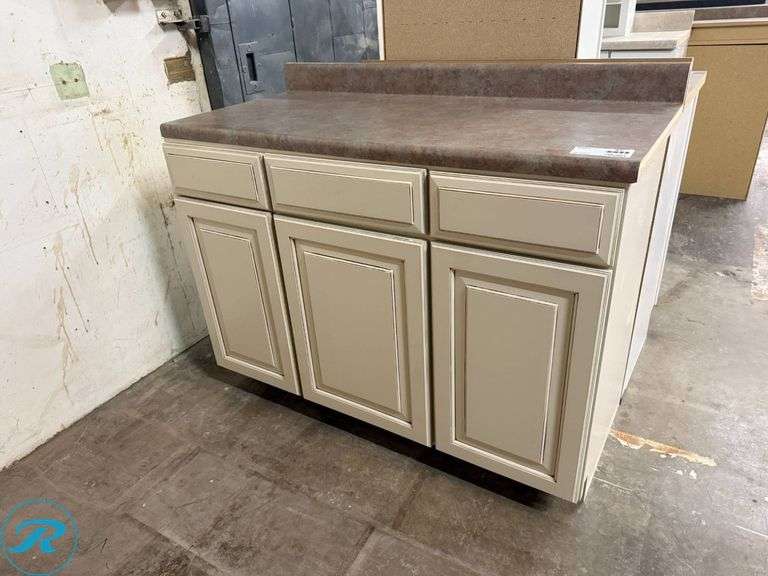 Single Vanity Cabinet, Timberlake Sierra Vista Toasted Glaze (Discontinued), Soft-close doors and drawers, 48” x 21” x 34 ½” - Roller Auctions