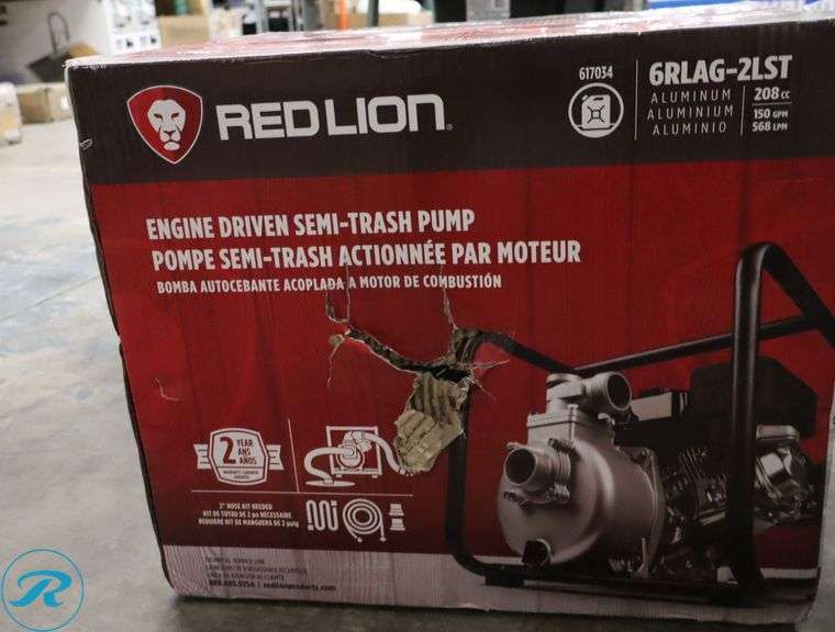 Red Lion 6RLAG-2LST 208cc, 150 GPM OHV Engine Driven Aluminum Semi-Trash Pump, 2-inch MNPT suction and discharge, Black, $599.99 Retail - New - Roller Auctions