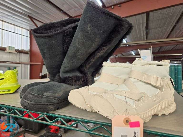 UGG Black Fur-Lined Boots, Size 5 and KEEN White Winter Boots, Size 6