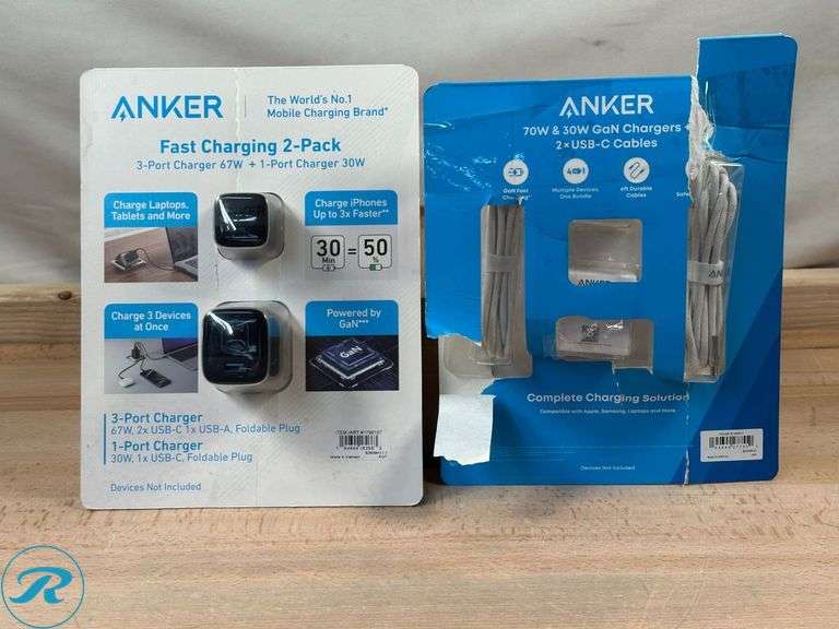 Anker: Fast Charging 2-pack 67W and 30W Wall Chargers- New; Anker: 70W/30W Wall Charger Bundle- Like New - Roller Auctions