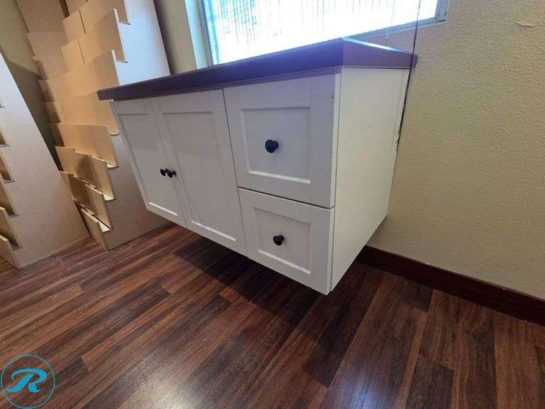 2-Piece Floating Vanity Cabinet Set, PCS White Shaker with Laminate Countertop - Roller Auctions