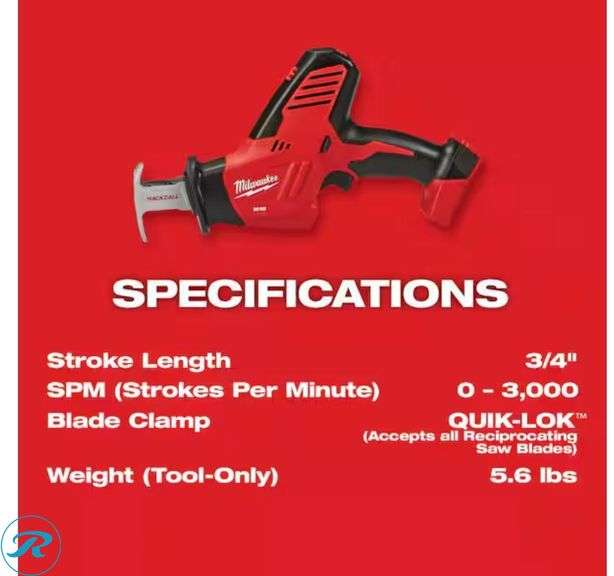 Milwaukee M18 18V Lithium-Ion Cordless HACKZALL Reciprocating Saw (Tool-Only) - New/Not in Retail Packaging - Roller Auctions