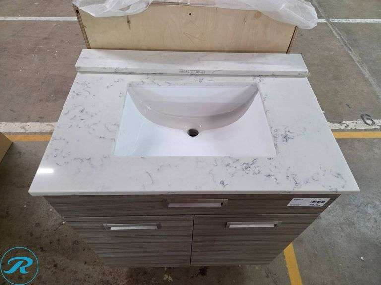 Single Vanity Cabinet 30” x 21” x 34 ½” Tall with Quartz Counter and Undermount Sink - Roller Auctions