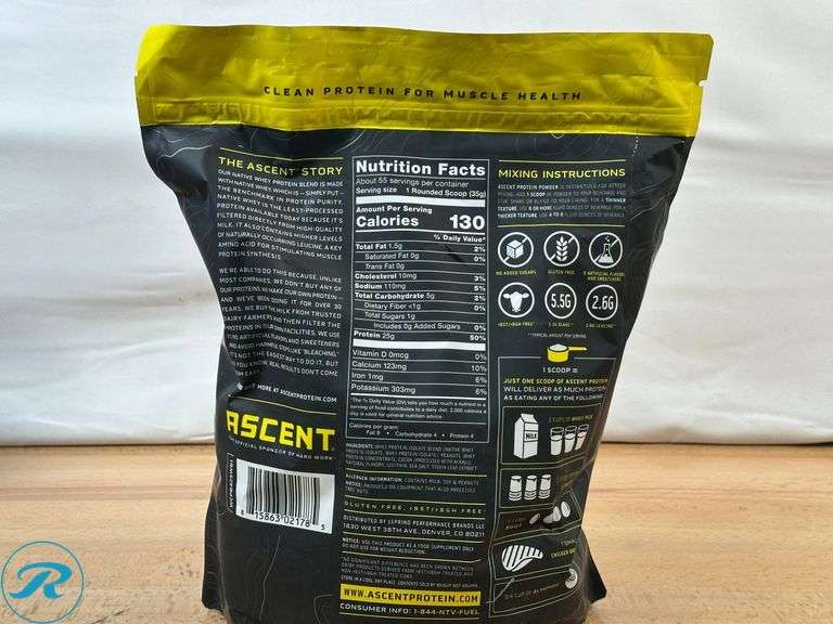 (30)Zipfizz Energy Multi-Vitamin Hydration Drink Mix, Combo Pack-New;(1)Vital Proteins Collagen Peptides Supplement-New, (1)Ascent Native Fuel Whey Protein Powder, Chocolate Peanut Butter, 4lbs - New - Roller Auctions
