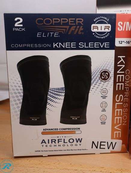(2) Copper Fit Compression Knee Sleeves, 2-Pack, Small Medium (3) Copper Fit Back Supports - New - Roller Auctions