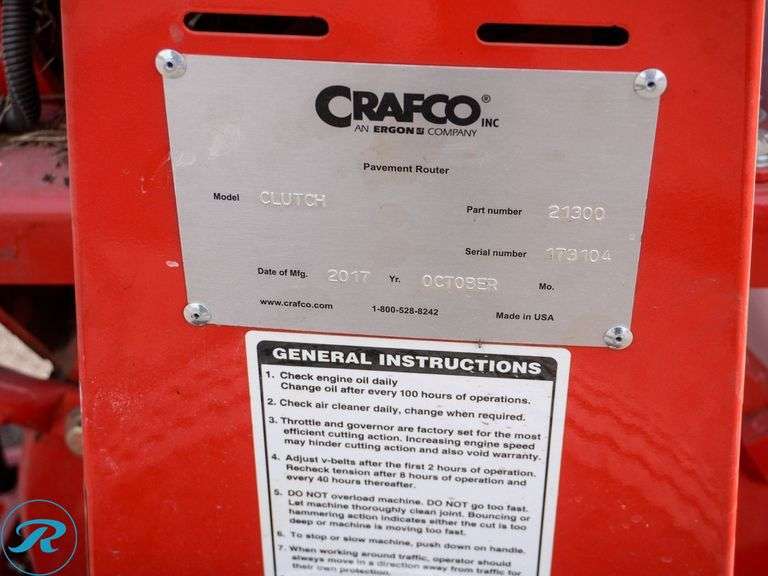 2017 Crafco 30 Walk-Behind Asphalt Router - Roller Auctions