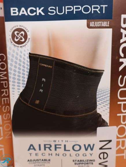 (2) Copper Fit Compression Knee Sleeves, 2-Pack, Small Medium (3) Copper Fit Back Supports - New - Roller Auctions