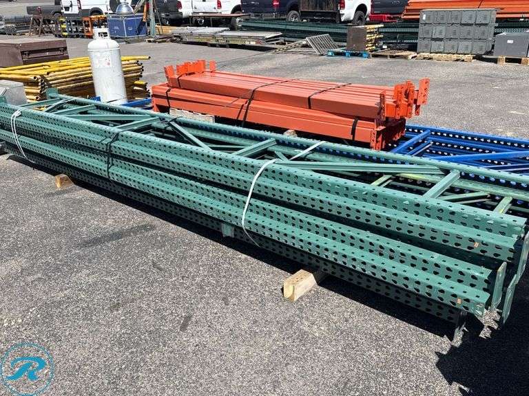Green Steel Pallet Racking Uprights, 24 in x 15 ft - Roller Auctions