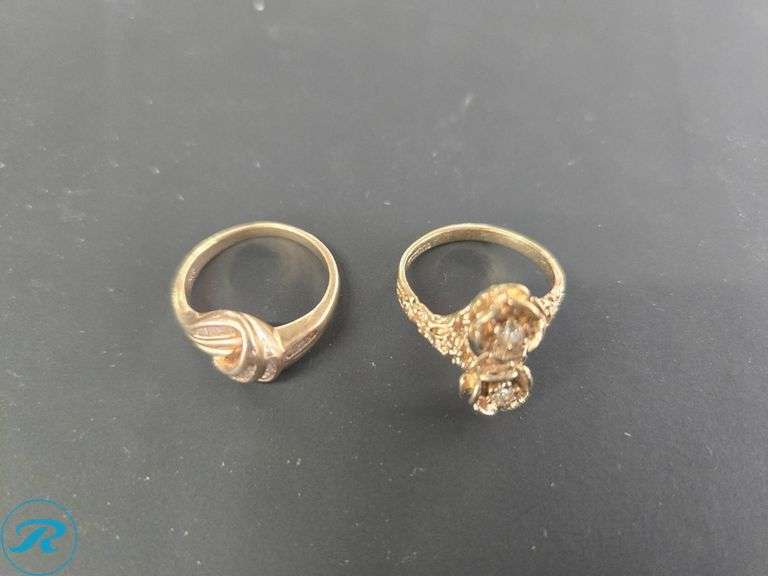 (2) Stamped 14K Gold-Plated Rings with Decorative Stone Settings ...