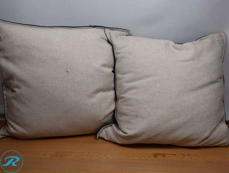 (2) Down Feather Throw Pillows, Navy - Used/1 with Stain - Roller Auctions