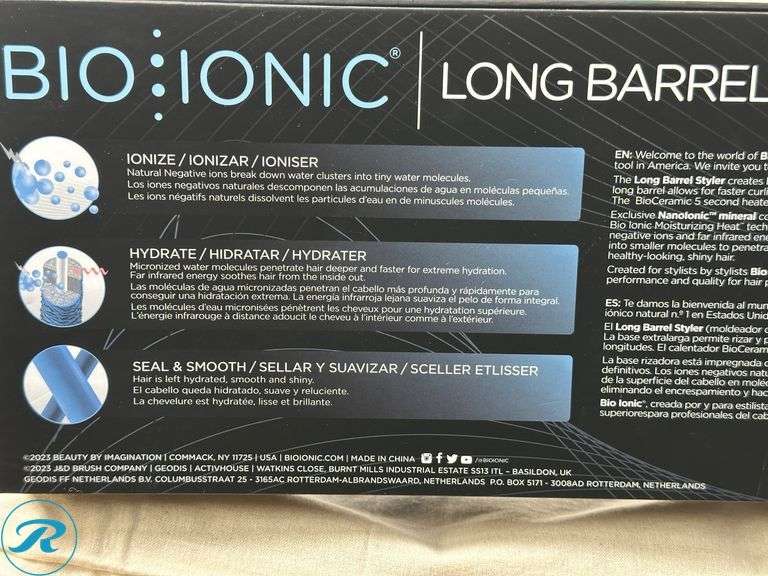 Bio Ionic Long Barrel Styler, 1.25" Curling Iron, Curling Wand, Adjustable Heat Hair Curler-New - Roller Auctions