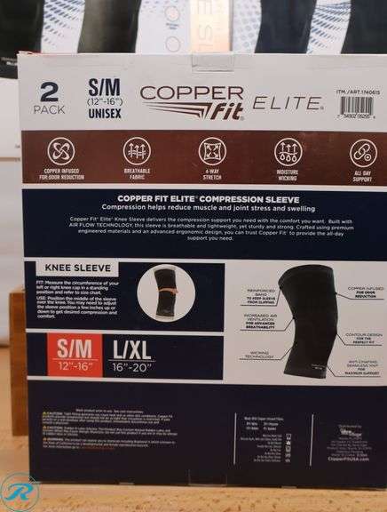 (5) Copper Fit Compression Knee Sleeves, 2-Pack, Small/Medium - New - Roller Auctions
