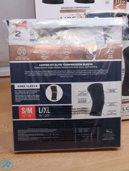 (5) Copper Fit Compression Knee Sleeves, 2-Pack, Small/Medium - New - Roller Auctions