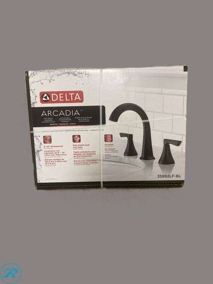 (1) New- Delta Arcadia Matte Black Widespread 2-handle WaterSense Mid-arc Residential Handle Bathroom Sink Faucet with Drain (Total of 1 Faucet) - Roller Auctions