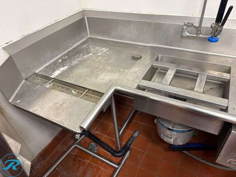 Commercial Stainless Steel Dishwashing Station with Salvajor Model 200 Disposal, 84.5”x101”x63”h - Roller Auctions