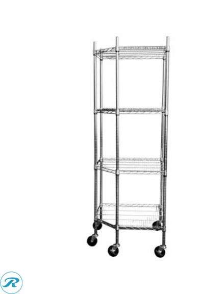 TRINITY EcoStorage 4-Tier Corner Wire Shelving Rack with Wheels, 18" D, NSF, Chrome Color- New - Roller Auctions