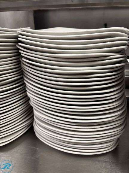 Approximately (72) White Square Plates, 12″ - Roller Auctions