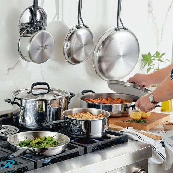 KitchenAid 11-piece 5-ply Clad Stainless Steel Cookware Set - New - Roller Auctions