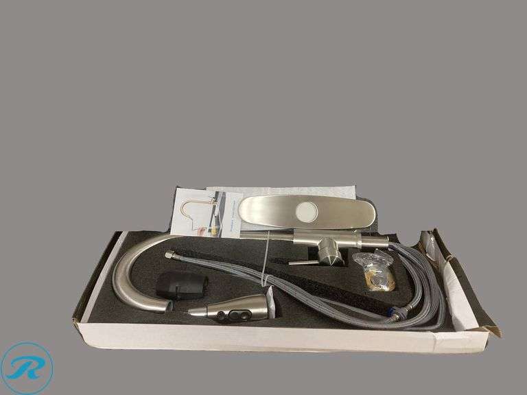 (1) New- Kitchen Faucet with Pull Down Sprayer Brushed Nickel (box has some damage but product is perfect)(Total of 1 Faucet) - Roller Auctions