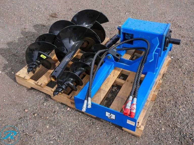 New GIYI Hydraulic Posthole Digging Attachment to Fit Skid Steer Loader With 8", 12" and 16" Auger Bits - Roller Auctions
