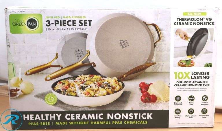 GreenPan Jewel Pro Ceramic Non-Stick 3-piece Fry Pan Set - New - Roller Auctions