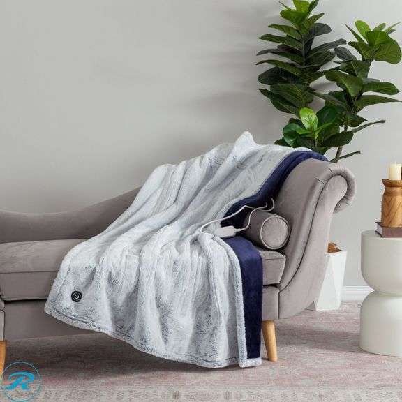 (2) Berkshire Life Heated Throw - Like New -(1) Blue; (1) Gray - Roller Auctions