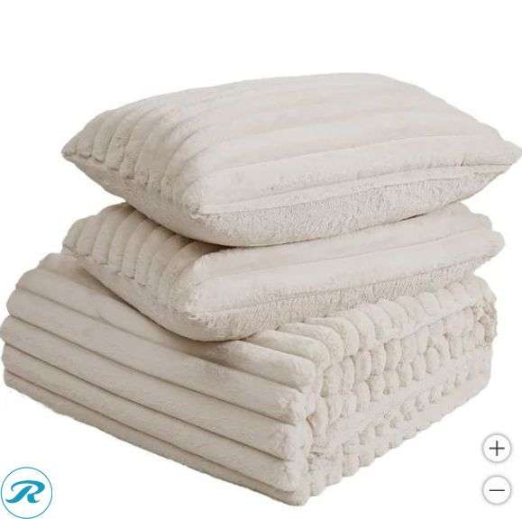 (1) 3-Piece Faux Fur Comforter Set, Queen - Like New, (1) Kirkland Signature 680 Thread Count 6-Piece Sheet Set, White, Queen - New - Roller Auctions