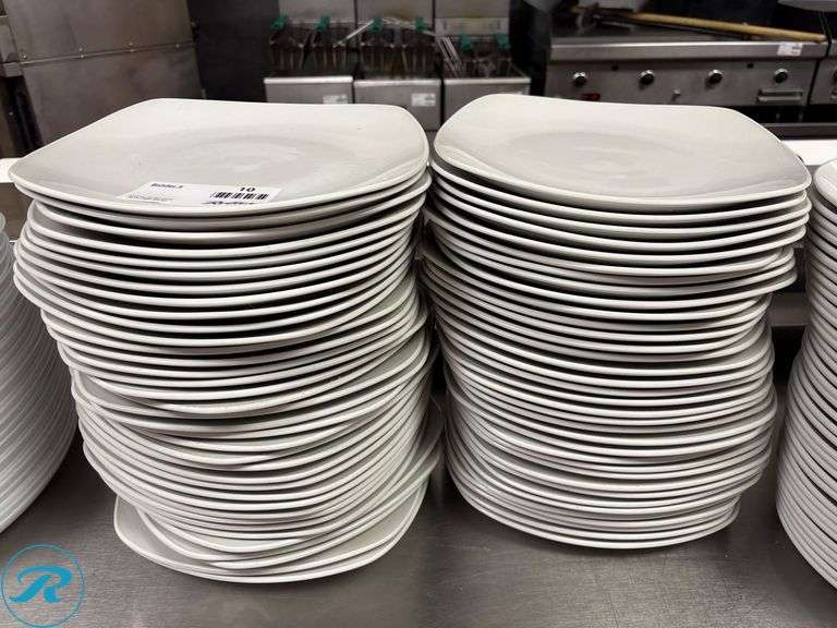 Approximately (72) White Square Plates, 12″ - Roller Auctions
