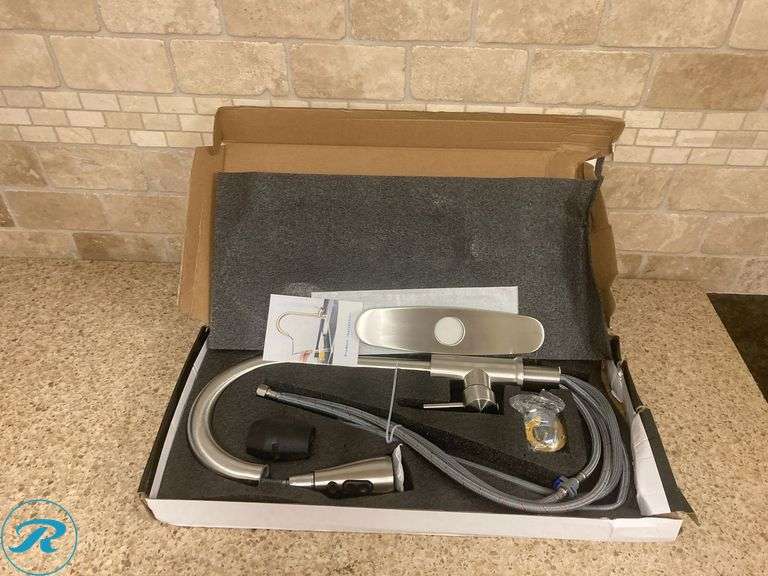 (1) New- Kitchen Faucet with Pull Down Sprayer Brushed Nickel (box has some damage but product is perfect)(Total of 1 Faucet) - Roller Auctions
