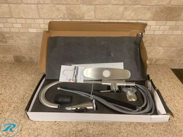 (1) New- Kitchen Faucet with Pull Down Sprayer Brushed Nickel (box has some damage but product is perfect)(Total of 1 Faucet)