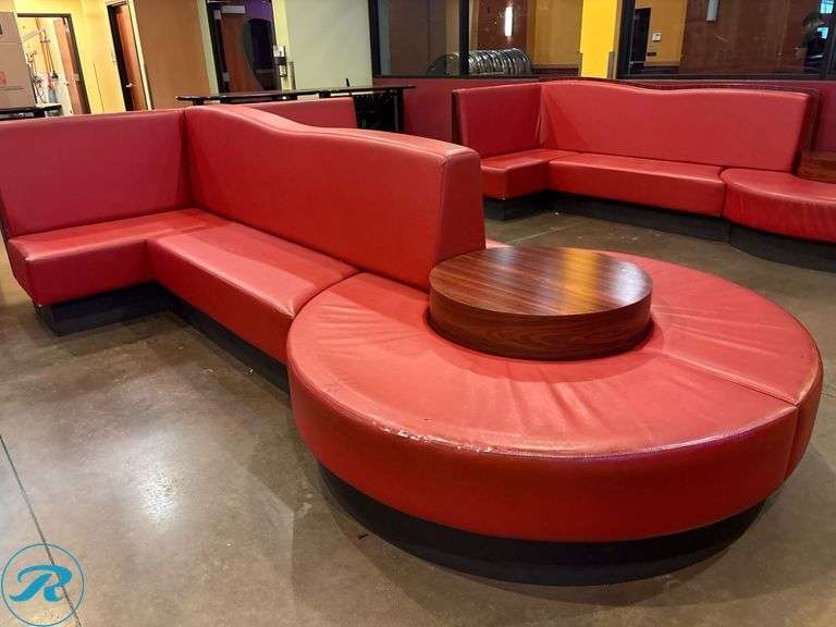 Red Booth Set (2) Red Upholstered Lounge Booth Sets With Circular Seating and Built ...