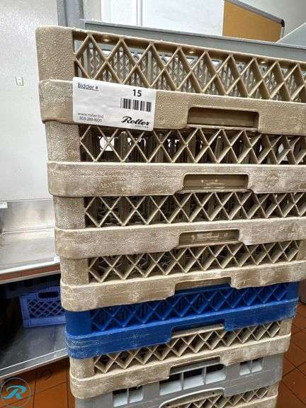 (12) Cambro and Traex Dishwashing Racks With Dolly - Roller Auctions