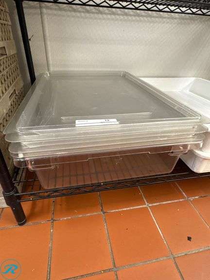 Clear Polycarbonate Food Pans With Lids and White Plastic Dough Trays - Roller Auctions