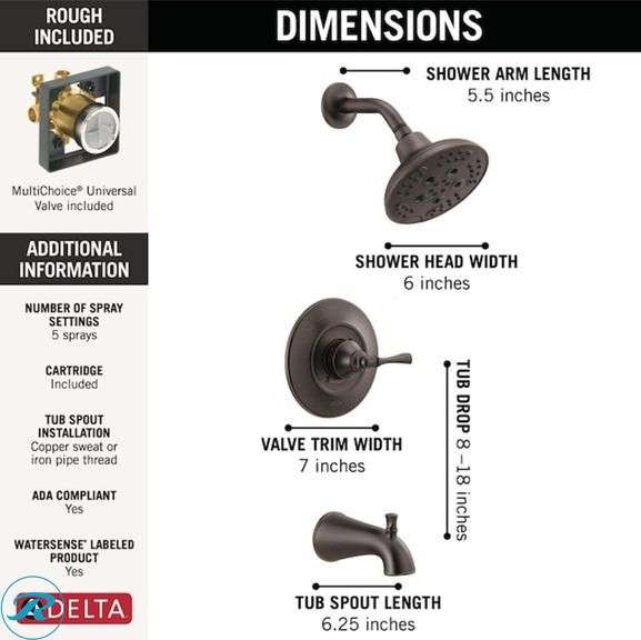 (1) New- Delta Archdale Venetian Bronze 1-handle Multi-function 6-in Round Bathtub and shower Faucet with Valve (Total of 1 Faucet) - Roller Auctions