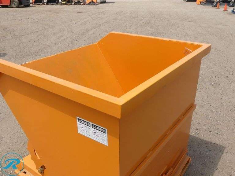New Chery Industrial Self Dumping Hopper With Fork Pockets, 1 Cubic Yard, Orange - Roller Auctions