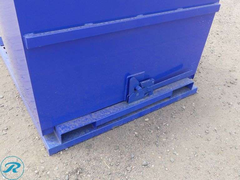 New Chery Industrial Self Dumping Hopper With Fork Pockets, 1 Cubic Yard, Blue - Roller Auctions