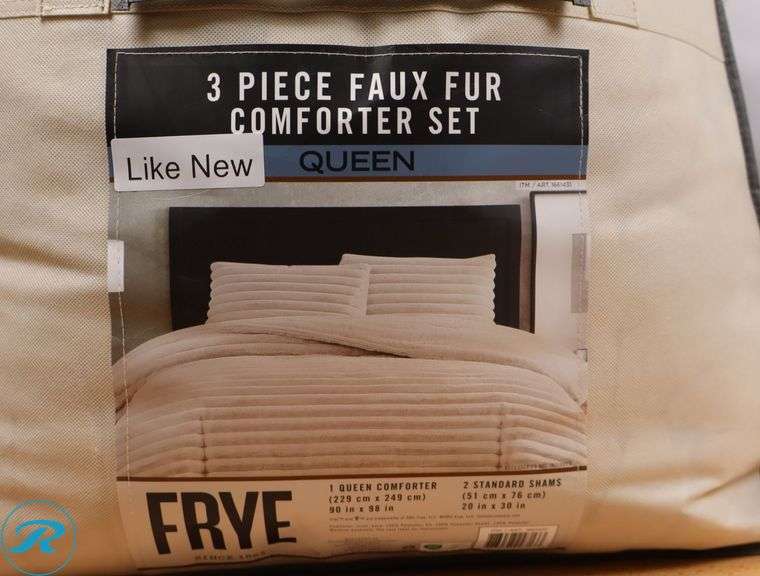 (1) 3-Piece Faux Fur Comforter Set, Queen - Like New, (1) Kirkland Signature 680 Thread Count 6-Piece Sheet Set, White, Queen - New - Roller Auctions