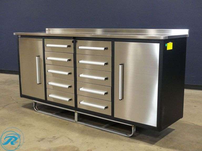 New Chery Industrial 10-Drawer Workbench, Stainless Steel, 7' - Roller Auctions