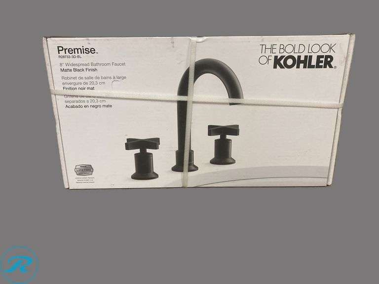 (1) New- KOHLER Premise Matte Black Widespread 2-handle WaterSense Mid-arc Residential Handle Bathroom Sink Faucet with Drain (Total of 1 Faucet) - Roller Auctions