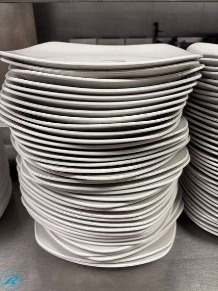 Approximately (72) White Square Plates, 12″ - Roller Auctions