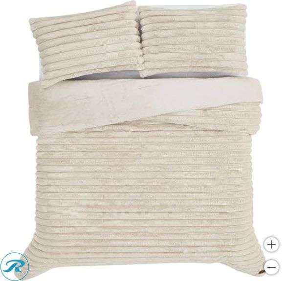 (1) 3-Piece Faux Fur Comforter Set, Queen - Like New, (1) Kirkland Signature 680 Thread Count 6-Piece Sheet Set, White, Queen - New - Roller Auctions