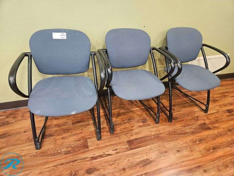 Set of 3 Blue Upholstered Chairs with Black Metal Frames - Roller Auctions