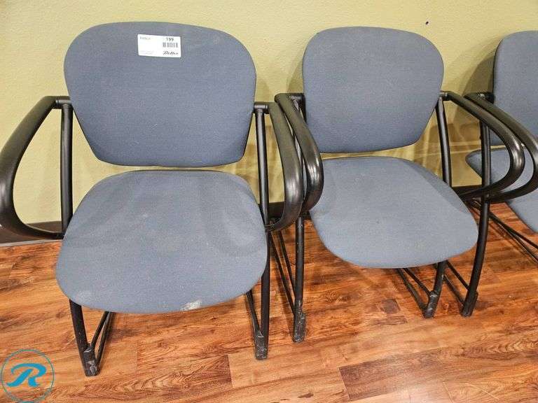 Set of 3 Blue Upholstered Chairs with Black Metal Frames - Roller Auctions